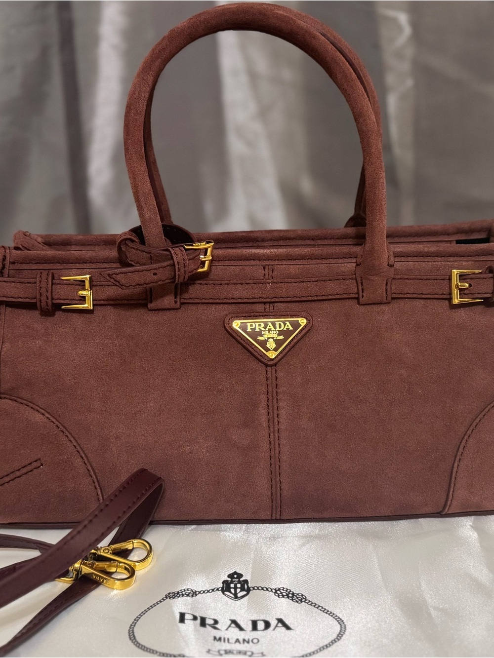Prada Brown Suede Satchel Bag - Picture 14 of 16